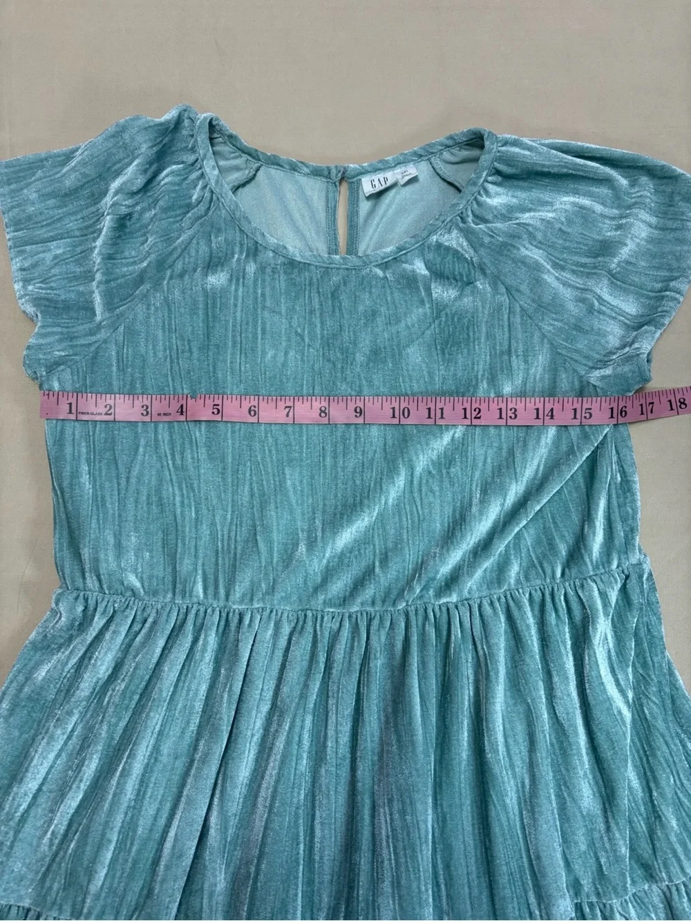 Gap Girls Light Teal Tiered Short Sleeve Velour Dress Size XXL